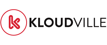 Kloudville logo with a stylized red "k" in a circle next to the company name in black capital letters.